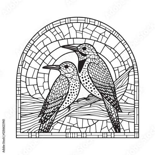 Flicker Birds Mosaic Stained Glass Outline in Minimalist Arc Win