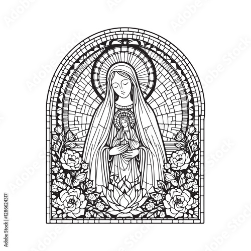 Immaculate Conception of Mary, Minimalist Mosaic Outline in Arc