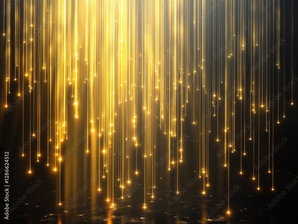 Golden Light Rays Creating Magical Atmosphere in Dark Background Golden Light Rays Creating Magical Atmosphere in Dark Background