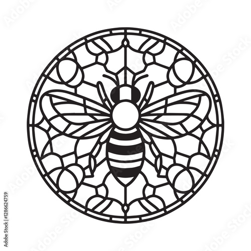 Minimalist Bee Mosaic Outline in Arc Window 1767