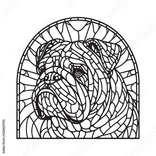 Minimalist Bulldog Mosaic Outline in Arc Window 3502