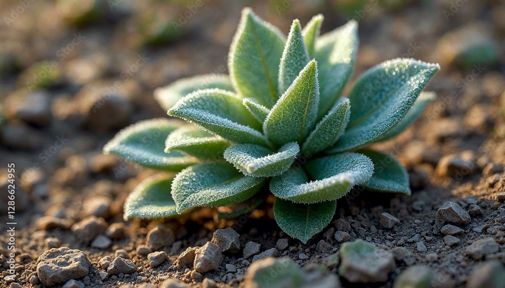 Frosted Leaf Plant on Rocky Surface Frosted Leaf Plant on Rocky Surface