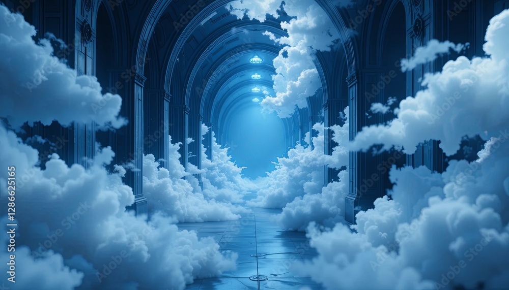 Obraz premium Ethereal cloud passage enchanted realm digital art surreal environment wide angle imagination