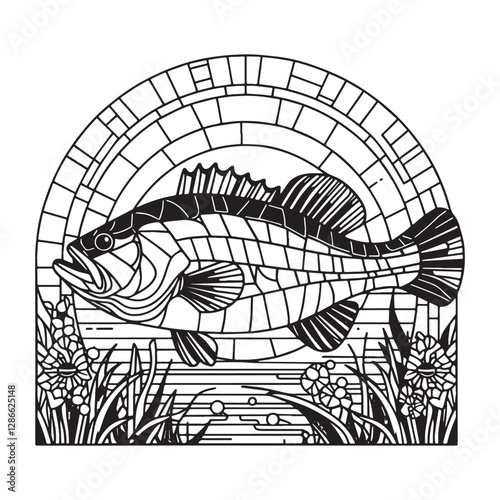 Minimalist Mosaic Bass Fish in Arc Window Design 1313