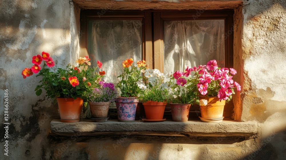 The dazzling flowers on the windowsill The dazzling flowers on the windowsill