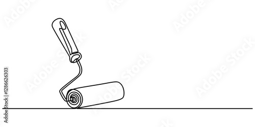 Continuous editable line drawing of paint roller. Paint roller icon in one line, paint roller brush work industry object line art,  one line art paint roller vector illustration. line art, one minimal