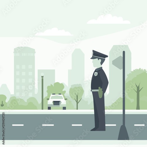 Police Officer on Duty in City Setting
