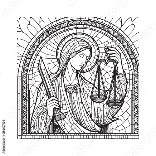 Minimalist Mosaic Outline Depiction of Mary as the Mirror of Justice