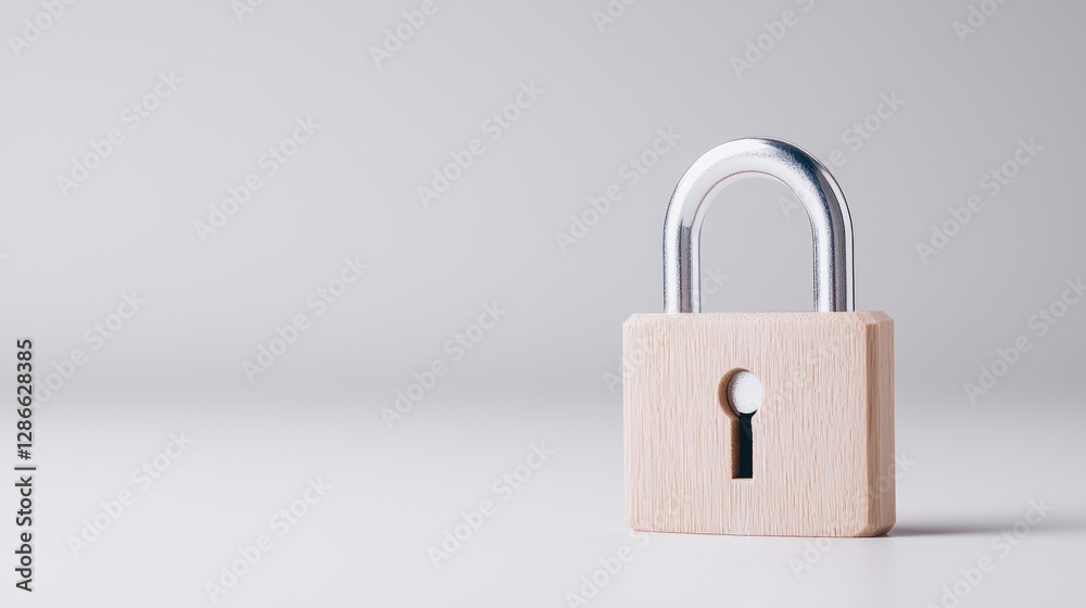 Wooden padlock security concept, white background Wooden padlock security concept, white background