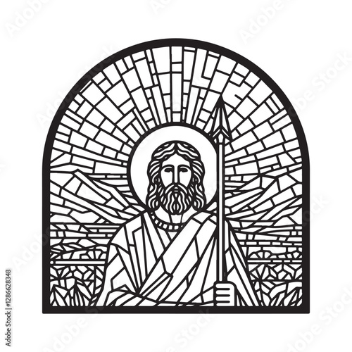 Minimalist Mosaic Outline of Zechariah 9 Zion's Coming King in Arc Window