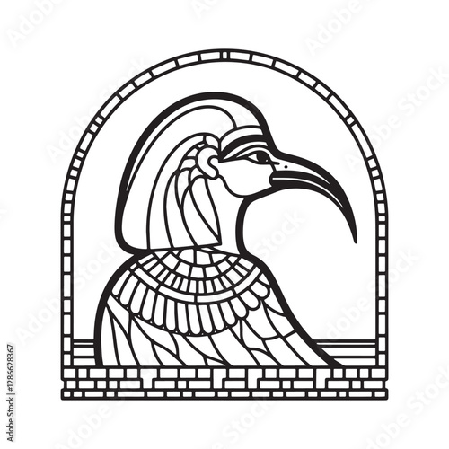 Minimalist Thoth Mosaic, Egyptian God in Arc Window Outline Design
