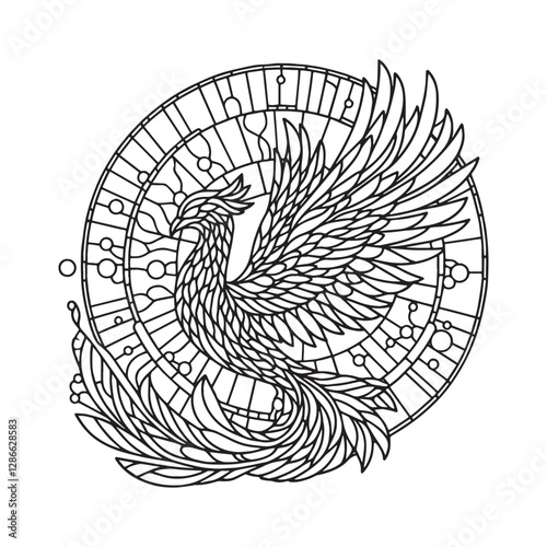 Minimalist Mosaic Phoenix Coloring Page Design