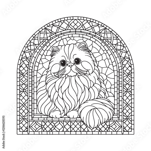 Minimalist Mosaic Persian Cat in Arc Window 0109