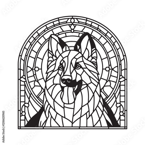 Minimalist Mosaic Shepherd Dog in Arch Window