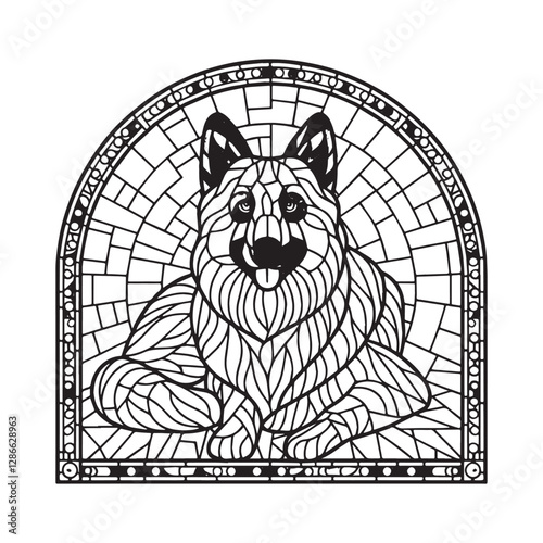 Minimalist Mosaic Shepherd Dog in Arc Window
