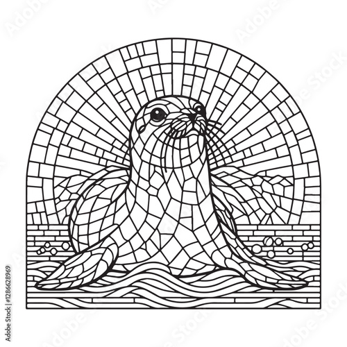 Minimalist Mosaic Seal in Arc Window Design 4132