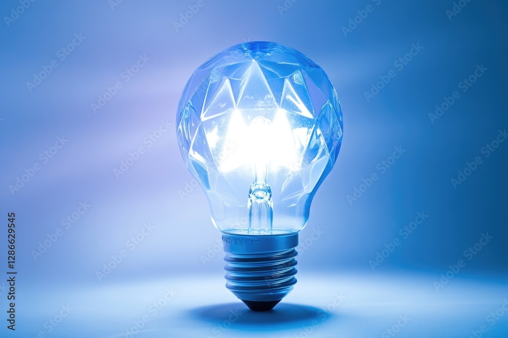 A glowing, faceted lightbulb illuminates a blue backdrop, symbolizing innovation and ideas. A glowing, faceted lightbulb illuminates a blue backdrop, symbolizing innovation and ideas.