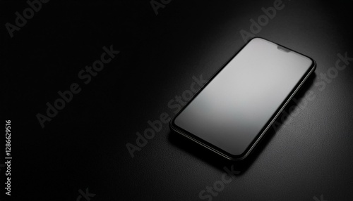 검은 배경에서 스마트폰이 빛을 받으며 놓여 있다