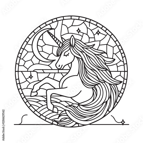 Minimalist Mosaic Unicorn in Arc Window Design