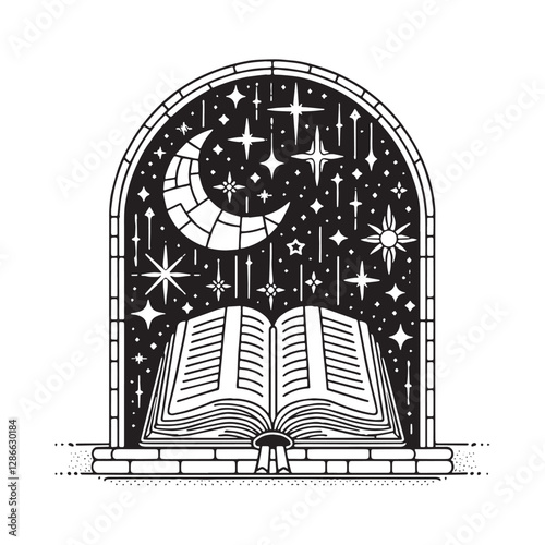Mosaic Bible with Stars, Symbolizing Hope and Guidance Under the Night Sky