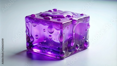 Violet-colored slime forming a gelatinous cube, ethereal scenes, crystalline forms, radiant colors, otherworldly landscapes, slimy cubes photo