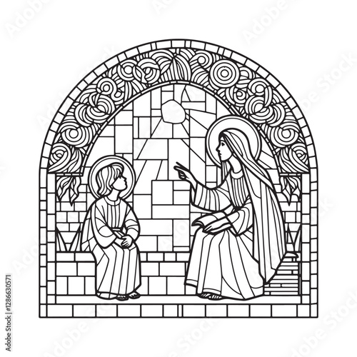 Mosaic Depiction of Mary Witnessing Young Jesus Teaching in Temple