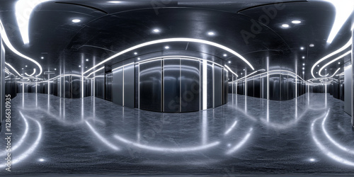 HDRI 360-degree panoramic view of a futuristic sci-fi corridor
