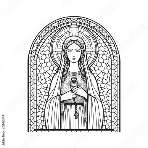 Our Lady of Mount Carmel with Scapular in Mosaic Arc Window Outline