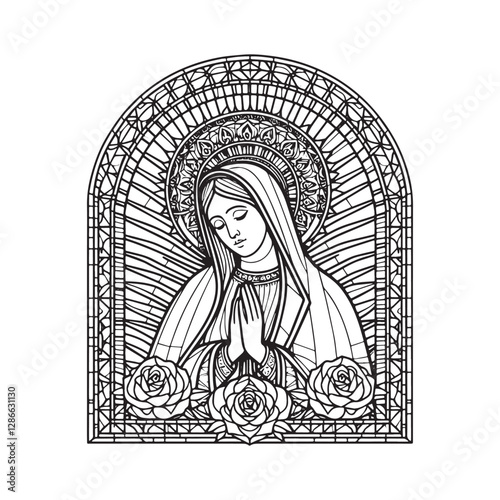 Our Lady of Guadalupe Mosaic Art, A Minimalist Tilma Image in Arc Window