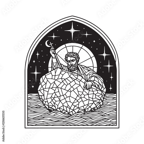 Detailed Mosaic Illustration, St. Peter, Rock, Church Foundation