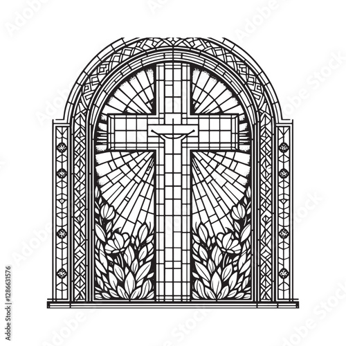 Stained Glass Window Depicting the Crucifixion of Jesus Christ Mosaic Style