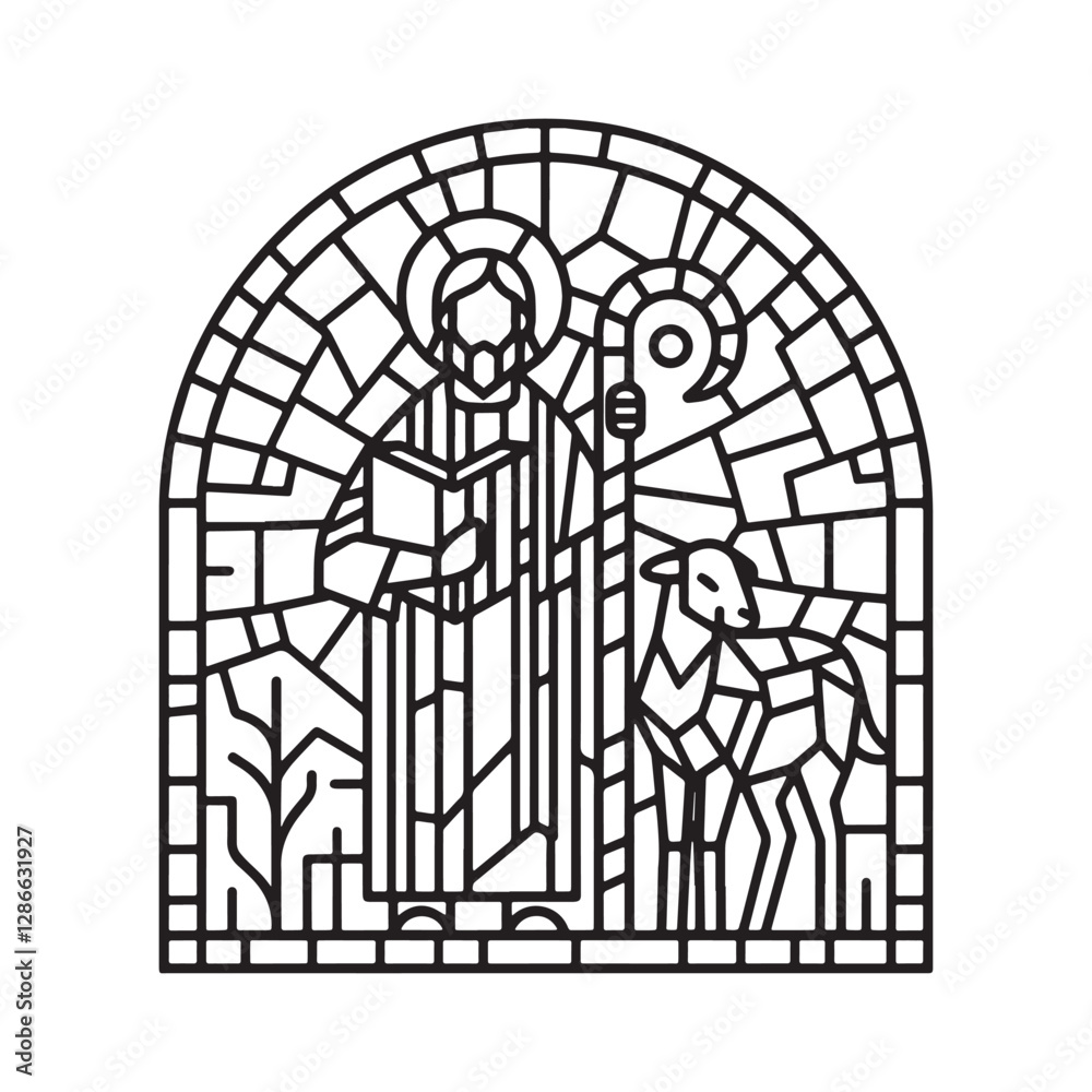 The Good Shepherd in Mosaic, A Minimalist Depiction of Jesus and Lamb The Good Shepherd in Mosaic, A Minimalist Depiction of Jesus and Lamb