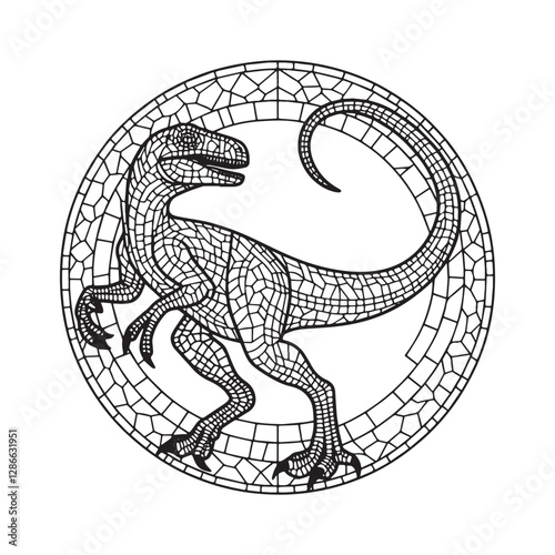 Velociraptor Mosaic, Prehistoric Predator in Minimalist Design