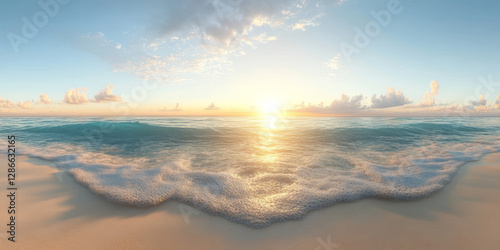 HDRI 360-degree tropical beach at sunrise