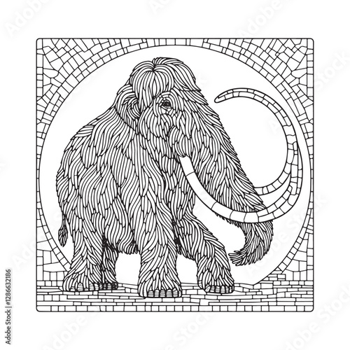 Woolly Mammoth Minimalist Mosaic Outline Art 0586