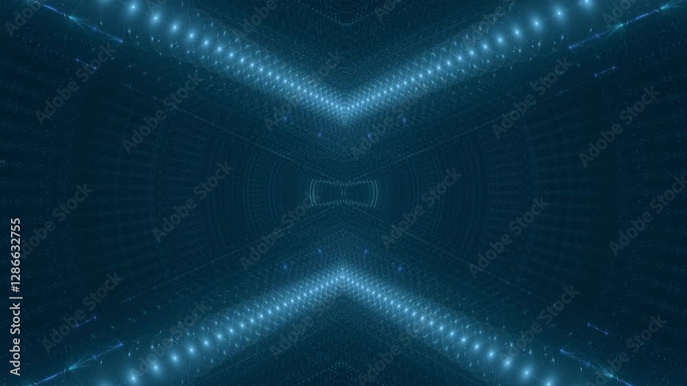 leuchtende Lichtpunkte bewegen sich langsam Richtung Zentrum, digitaler Datentransfer, Algorithmus, Internet, Energie, Datenfluss, Geschwindigkeit, Wandel, Austausch, braun, orange