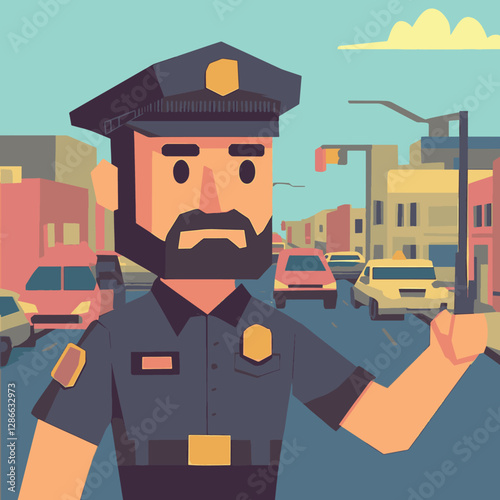 Police Officer Directing Traffic on City Street