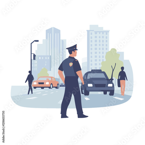 Police Officer Directing Traffic in Busy City Street