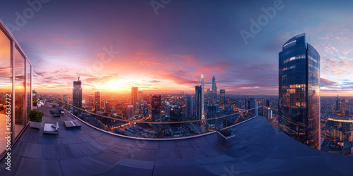 HDRI modern skyscraper rooftop view