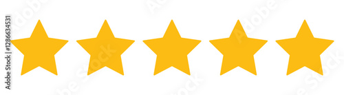 Customer review with five metallic golden stars in speech bubble. rating review flat icon. Five stars icon Vector. Five stars customer product rating review flat icon. Customer experience vector icon.
