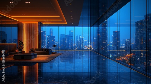 Night city view from luxury apartment