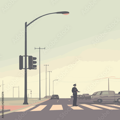Police Officer Directing Traffic at a Crosswalk