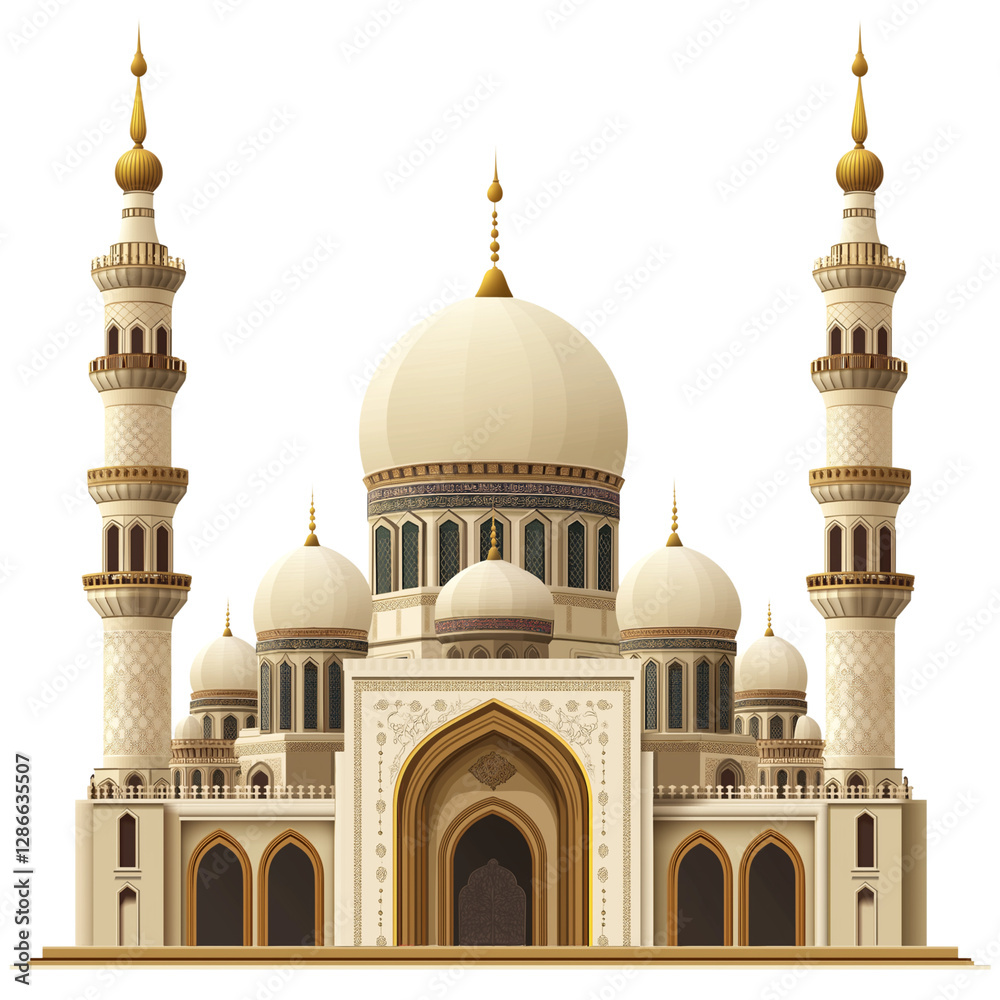 Fototapeta premium A mosque with a white background, clipart cutout, isolated on a solid transparent background png