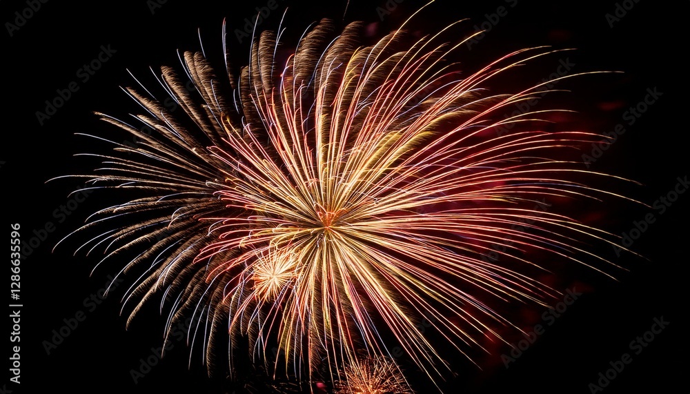 Festive firework salute burst isolated on a black background. Festive firework salute burst isolated on a black background.