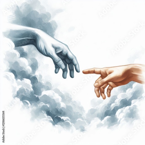 Ephemeral Connection Godly Touch Minimalist Watercolor Fluid Rendering