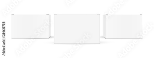 Small Rectangular Packaging Boxes Mockups, Front View, Isolated On White Background. Vector Illustration