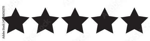 Five stars icon Vector. Five stars customer product rating review flat icon for apps and websites. Set of five star icon collection. Yellow and black star symbol. Vector Illustration. Customer review 