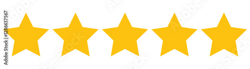Customer review with five metallic golden stars in speech bubble. rating review flat icon. Five stars icon Vector. Five stars customer product rating review flat icon. Customer experience vector icon.