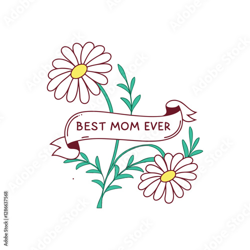 Happy Mothers Day, pink flower calligraphy poster. Vector chamomile blossom decoration for Mother's day or sale shopping special offer banne