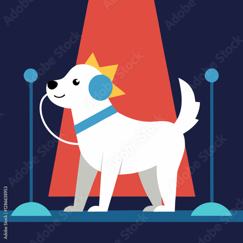 Vector art illustration of a dog singing on stage